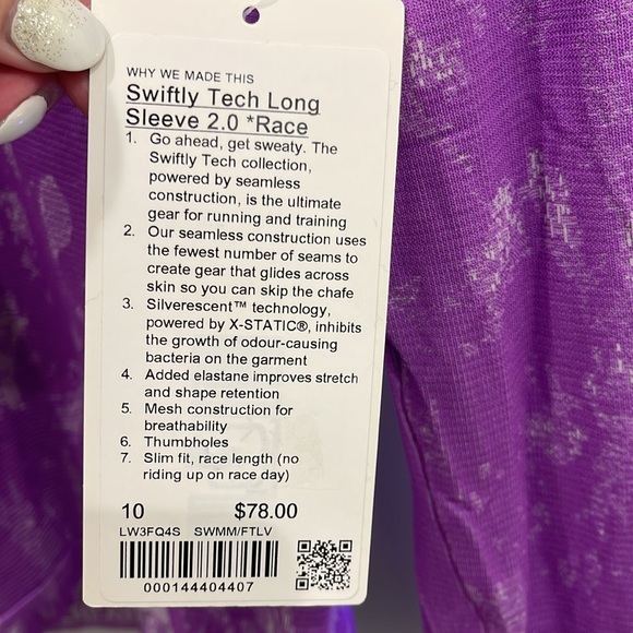 Lululemon Swiftly Tech Long Sleeve 2.0 swmm/ftlv lululemon size 10 new - Picture 2 of 7